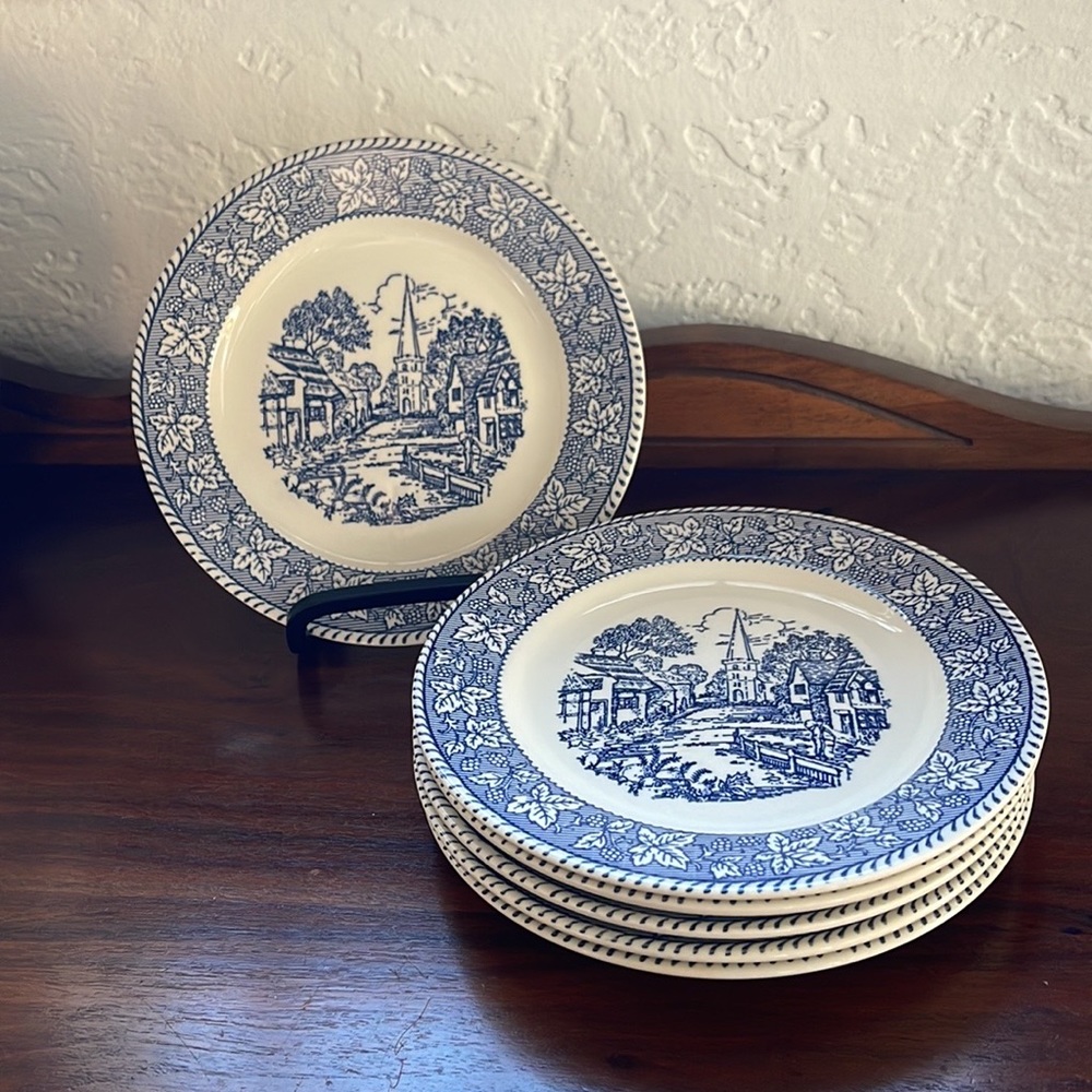 Homer Laughlin “Shakespeare Country” Blue Transferware Dessert/Bread Plates